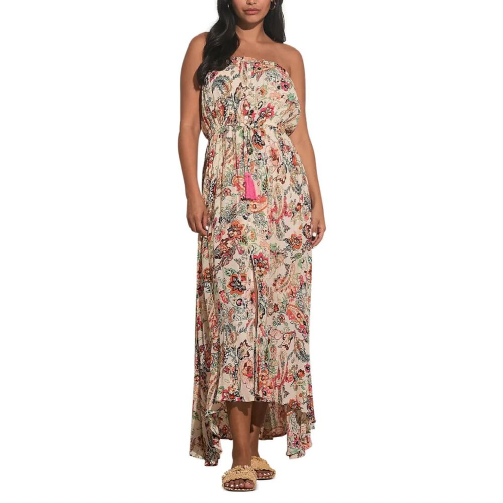 Elan Pink Floral Strapless Printed Maxi Dress Women’s Size Large Boho Vacation